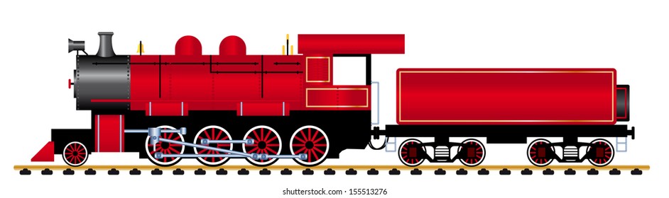 steam locomotive with wagon, vector illustration 