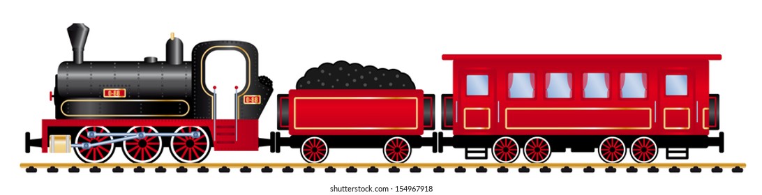 steam locomotive with wagons, vector illustration