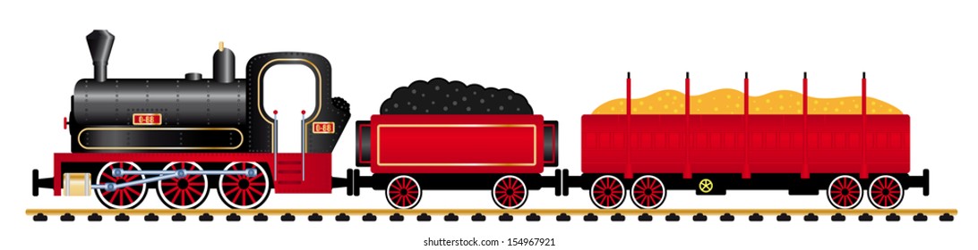 steam locomotive with wagons, vector illustration