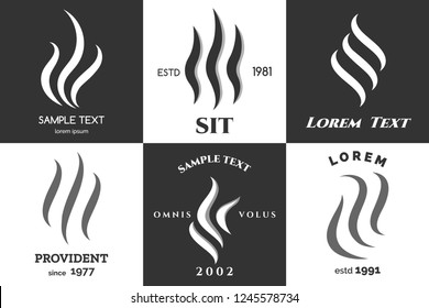 Steam logo set. Heat smell, aroma vapor or steams emblems vector illustration, steaming marks