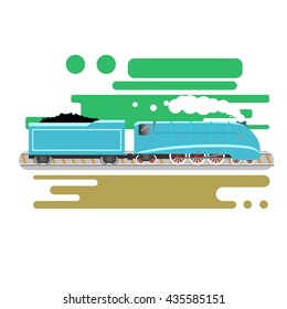 Steam powered train locomotive old retro vintage streamline flat design