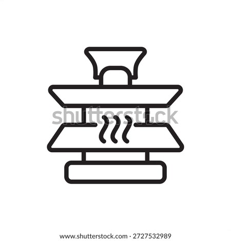Steam press icon symbolizing garment finishing and textile processing, represents fabric steamers, apparel heat setting technology, mechanical pleat pressing, and professional clothing care equipment.