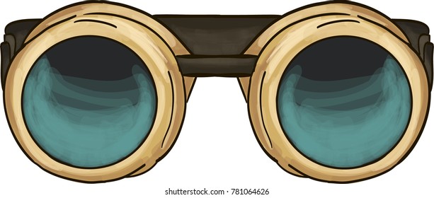 Steam punk glasses vector drawing isolated white background	