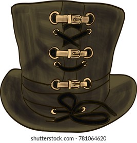 Steam punk hat vector drawing isolated white background