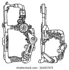Steam punk letter B  - vector illustration isolated on white, stylized as engraving