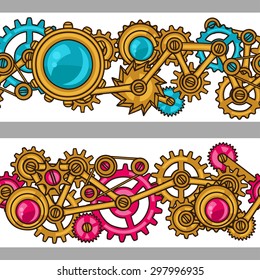 Steam punk seamless pattern of metal gears in doodle style.