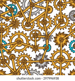 Steam punk seamless pattern of metal gears in doodle style.