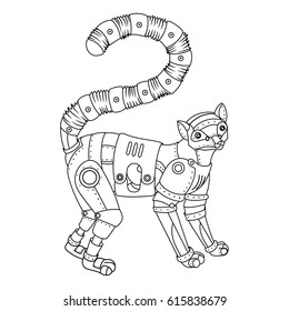 Steam punk style lemur. Mechanical animal. Coloring book vector illustration.