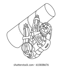 Steam punk style sloth. Mechanical animal. Coloring book vector illustration.