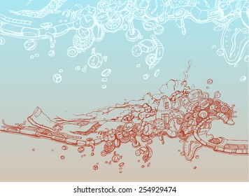  Steam punk water splash- colored vector illustration