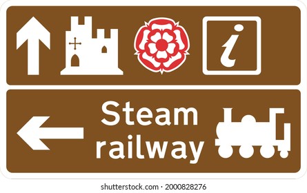 Steam Railway, Brown tourist and leisure facility signing, Road signs in the United Kingdom