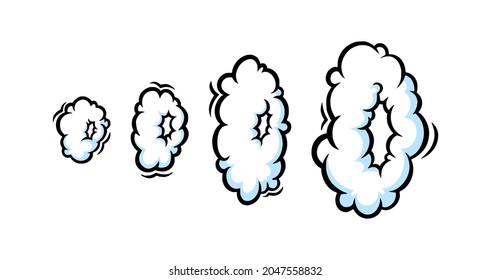 Steam ring in comic style. Growing row of round clouds of vapour or smoke for cigar, cigarette or quick motion. Vector illustration isolated in white background