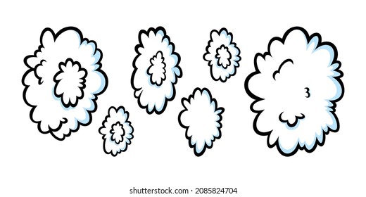 Steam rings in comic style. Growing row of round clouds of vapour or smoke for cigar, cigarette or quick motion. Vector illustration isolated in white background