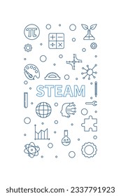 STEAM Science concept vertical outline minimal banner. Vector Science, Technology, Engineering, Arts and Mathematics creative Illustration