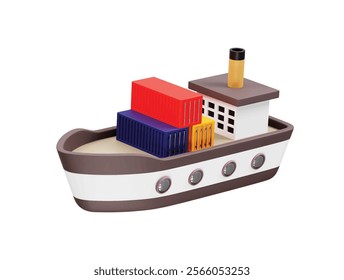 steam ship icon illustration 3d render. Boat icon illustration 3d