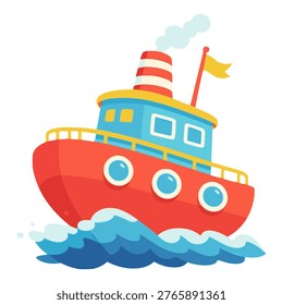 steam ship water transportation flat color vector illustration template design