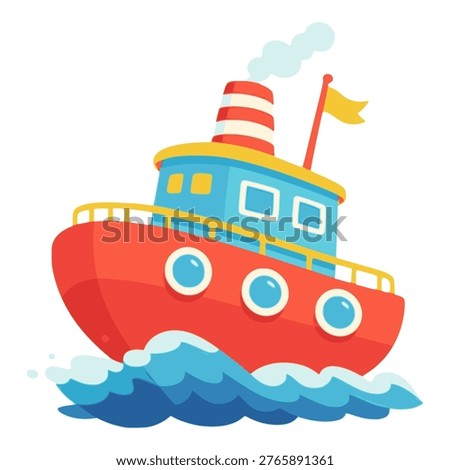 steam ship water transportation flat color vector illustration template design