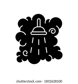 Steam shower black glyph icon. Body care, personal hygiene silhouette symbol on white space. Household amenity. Washing under hot or cold running water. Shower head nozzle vector isolated illustration