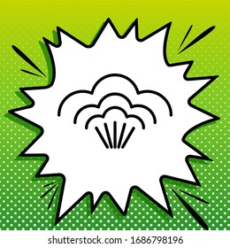 Steam sign. Black Icon on white popart Splash at green background with white spots. Illustration.