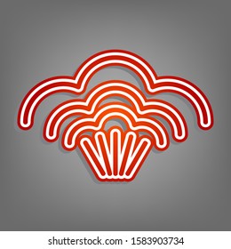 Steam sign. Flat red icon with linear white icon with gray shadow at grayish background. Illustration.