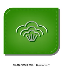 Steam sign. Silver gradient line icon with dark green shadow at ecological patched green leaf. Illustration.