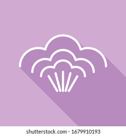 Steam sign. White Icon with long shadow at purple background. Illustration.