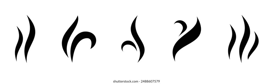 Steam, smoke icons set isolated on white background. Smoke, aroma, smell black line symbol. Vector illustration.