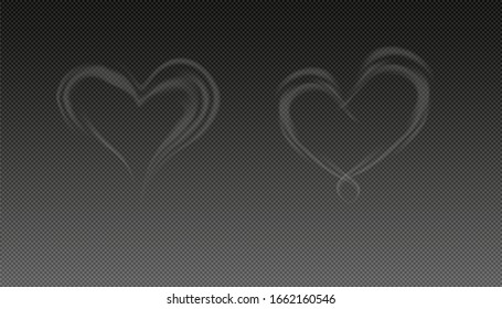 Steam smoke realistic set, Smoke heart, isolated vector illustration