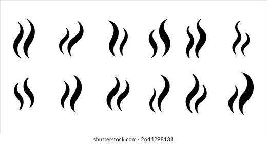  steam smoke set vector silhouette on white background.
