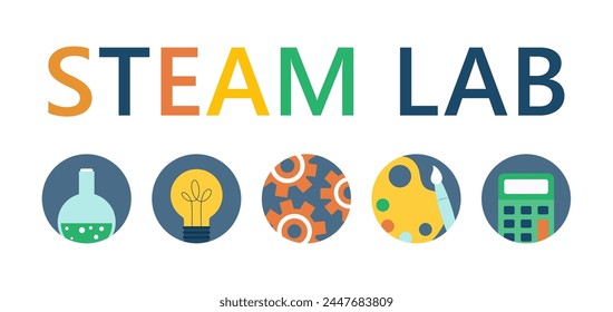 STEAM and STEM education. STEAM, STEM LAB. Science, Technology, Engineering, Arts, Mathematics. Vector illustration.