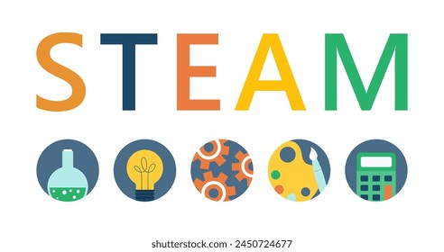 STEAM and STEM education. STEAM, STEM LAB. Science, Technology, Engineering, Arts, Mathematics. Vector illustration.