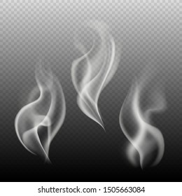 Steam texture. Sky fog or smog flames, abstract symbol of tea and coffee hot cup on transparent background isolated vector white waves smoking concept