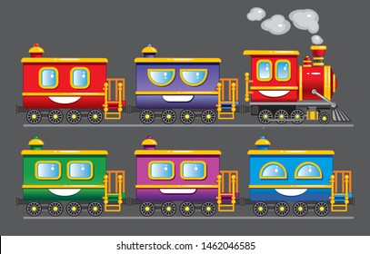 Steam train. Children's train with cars. Vector. Eps.