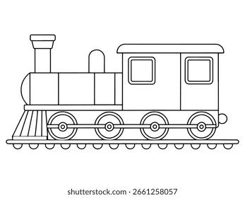 Steam train drawing in simple line art perfect for kids classic coloring book themes