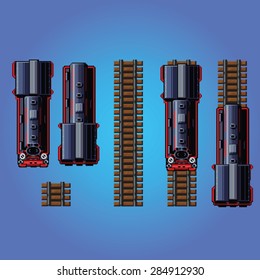 steam train locomotive pixel art style game asset vector illustration