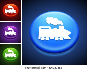 Steam Train on Blue Round Button