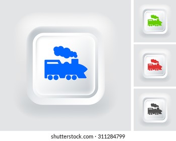Steam Train on White Square Button