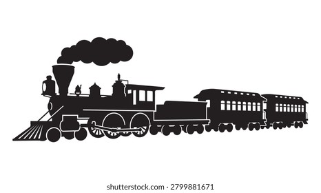 Steam Train Silhouette Against White Background Vintage Transportation Design
