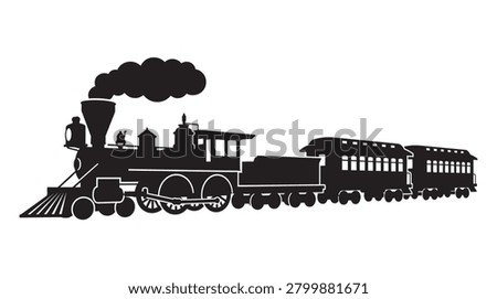 Steam Train Silhouette Against White Background Vintage Transportation Design