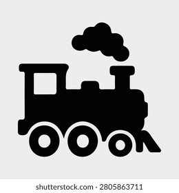 Steam train silhouette icon with puffing smoke black vector illustration