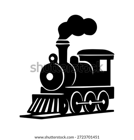 Steam train silhouette icon with smoke puffing from chimney, representing transportation