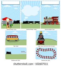 Steam train stationary - brochure design, flyer design and business card design in one package and fully editable.