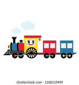 Steam Train transportation cartoon character side view isolated on white background vector illustration.