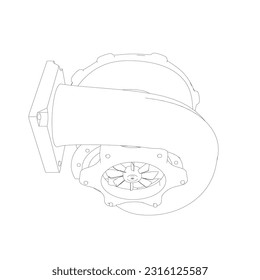 Steam turbine rotor operation. Vector illustration. Automotive turbine outline.