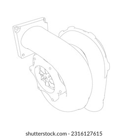 Steam turbine rotor operation. Vector illustration. Automotive turbine outline.