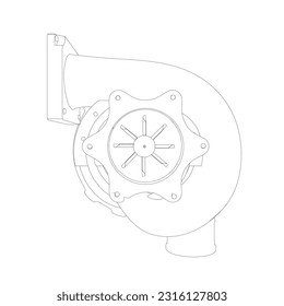 Steam turbine rotor operation. Vector illustration. Automotive turbine outline.