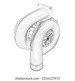 Steam turbine rotor operation. Vector illustration. Automotive turbine outline.