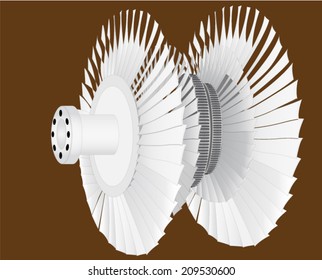 Steam turbine rotor with three paddlewheel and distributor parts can be used in power or propulsion. The steam turbine converts thermal energy into mechanical - rotating shaft