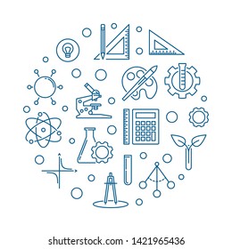 STEAM vector concept blue minimal round illustration in thin line style