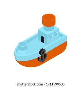 Steamboat Cartoon Style. Ship Kids Style. Vector Illustration
